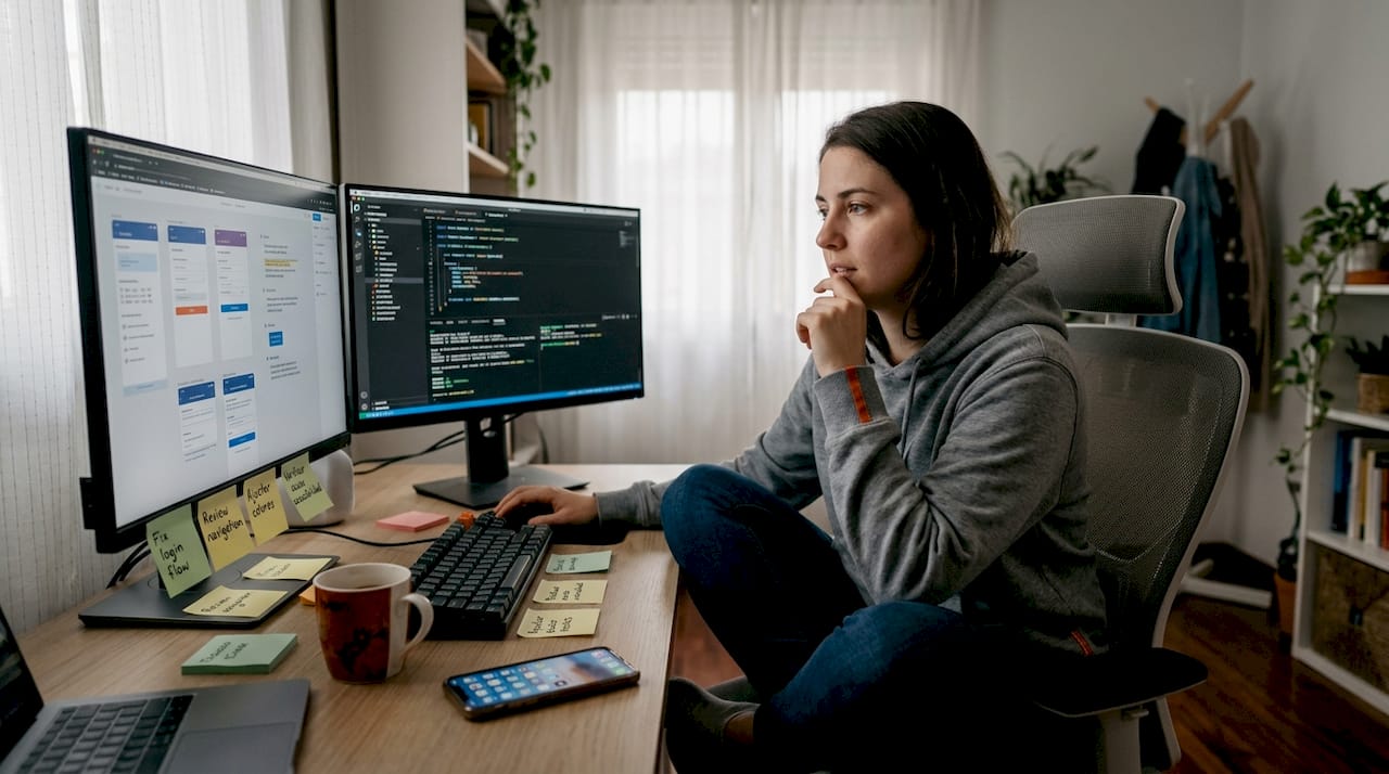 Developer reviews UI screens for localization