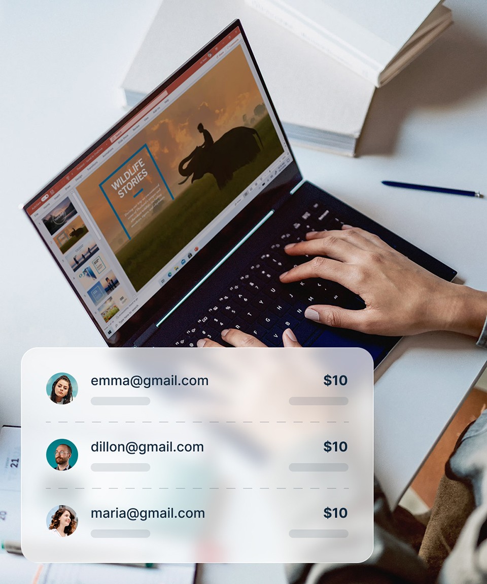 Real-time money transfer interface on a laptop