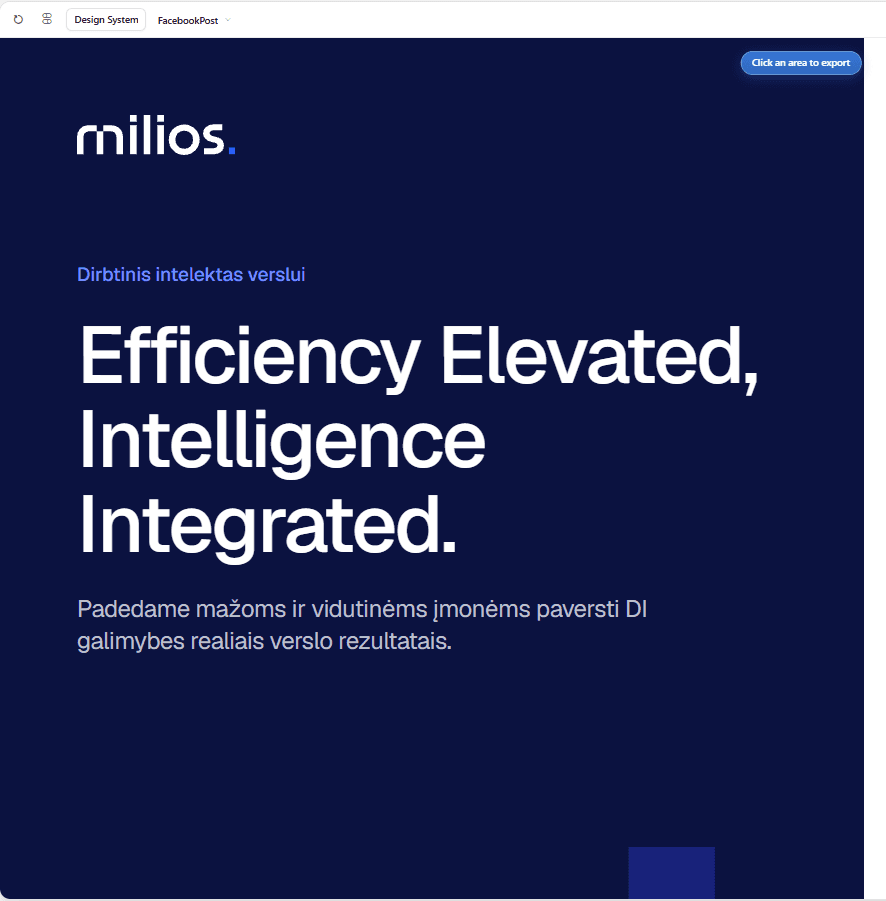„Milios“ šablono pavyzdys eksporto režime