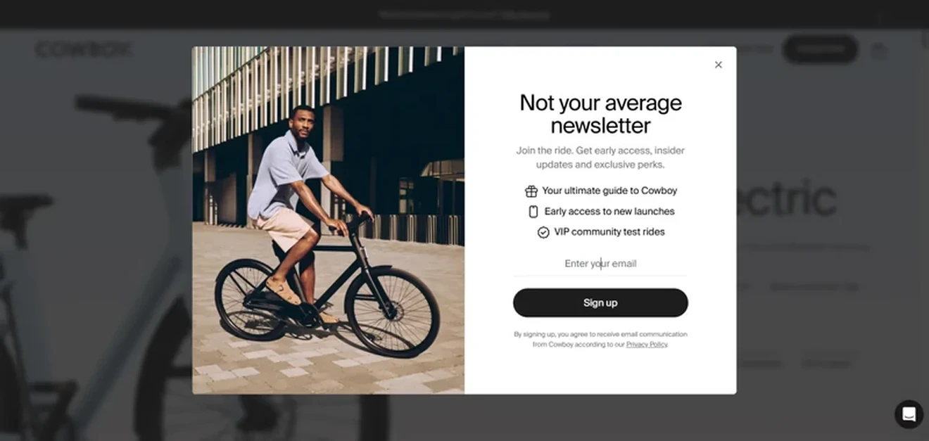 Newsletter signup form&nbsp; by Cowboy to collect emails