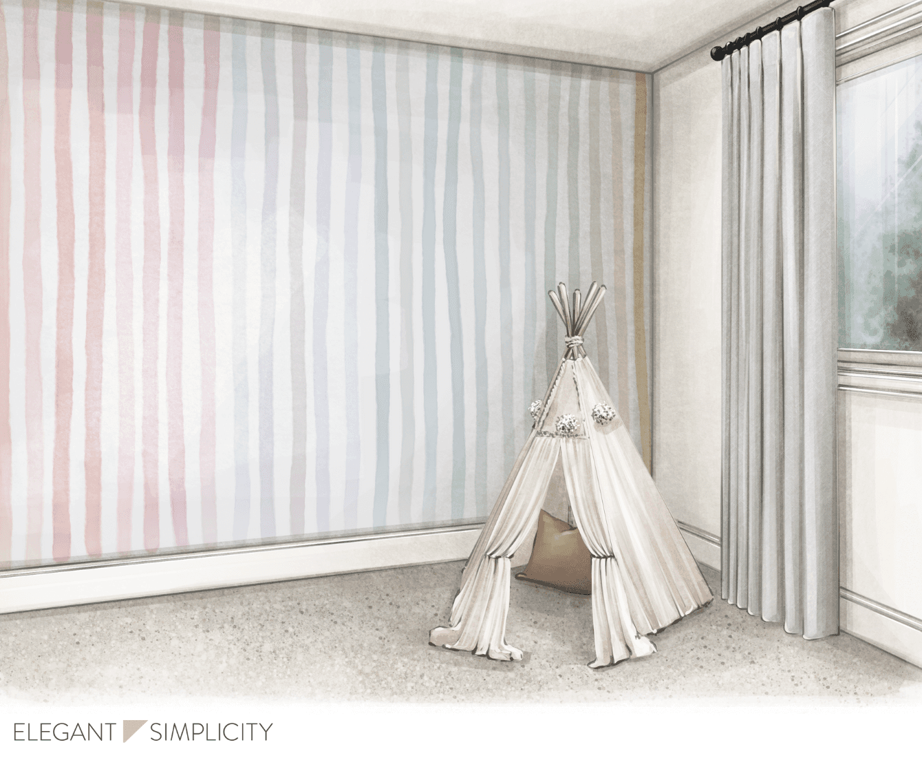 Hand Sketch We’re so excited to share details from The Medina House: Girls Bedroom 3  –– one of our favorite interior design + professional organizing projects in Medina, WA.