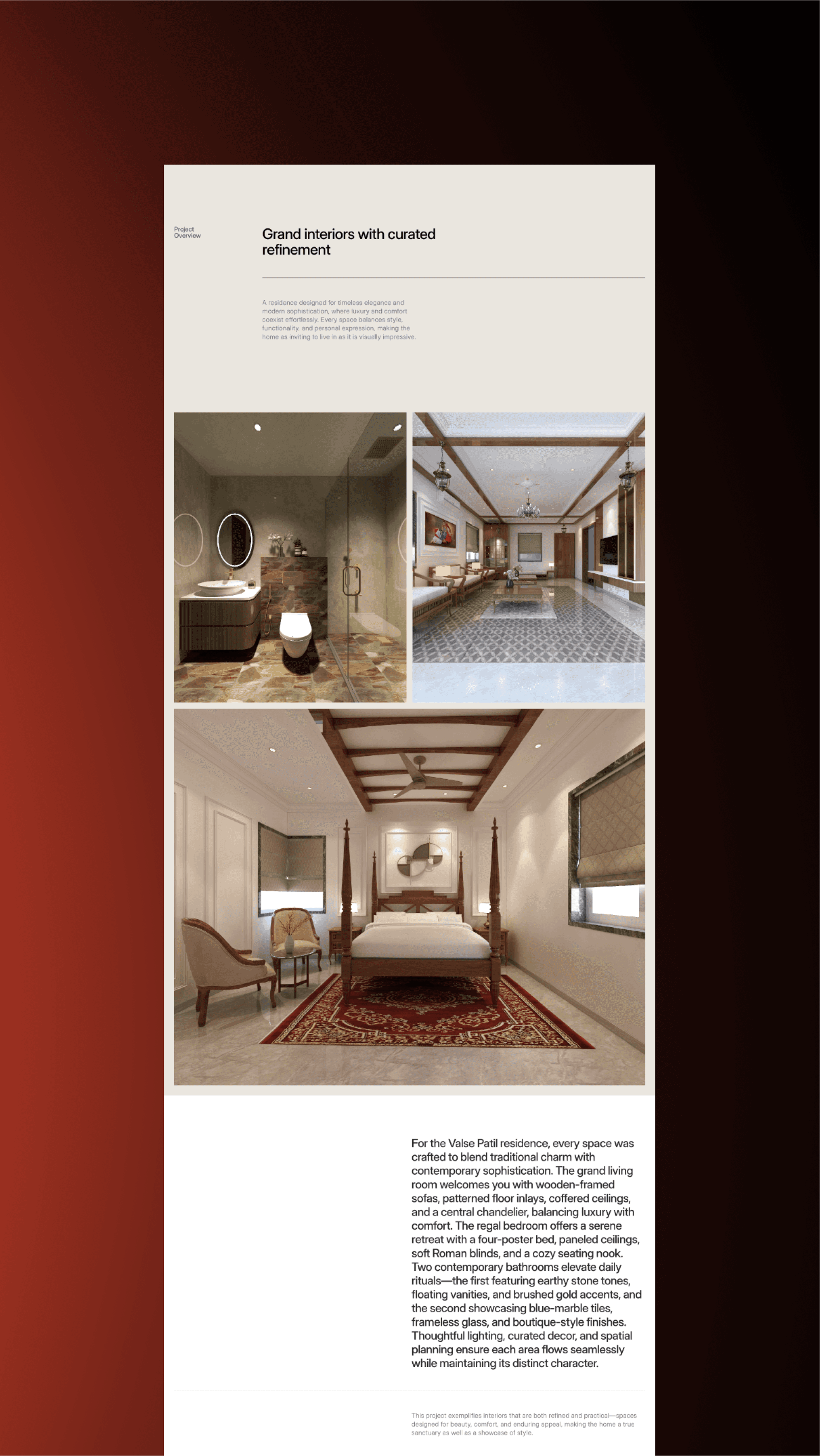 A luxurious bedroom features elegant wooden furniture, a intricately designed carpet, and large windows allowing natural light to illuminate the space, capturing the essence of grand interior refinement.