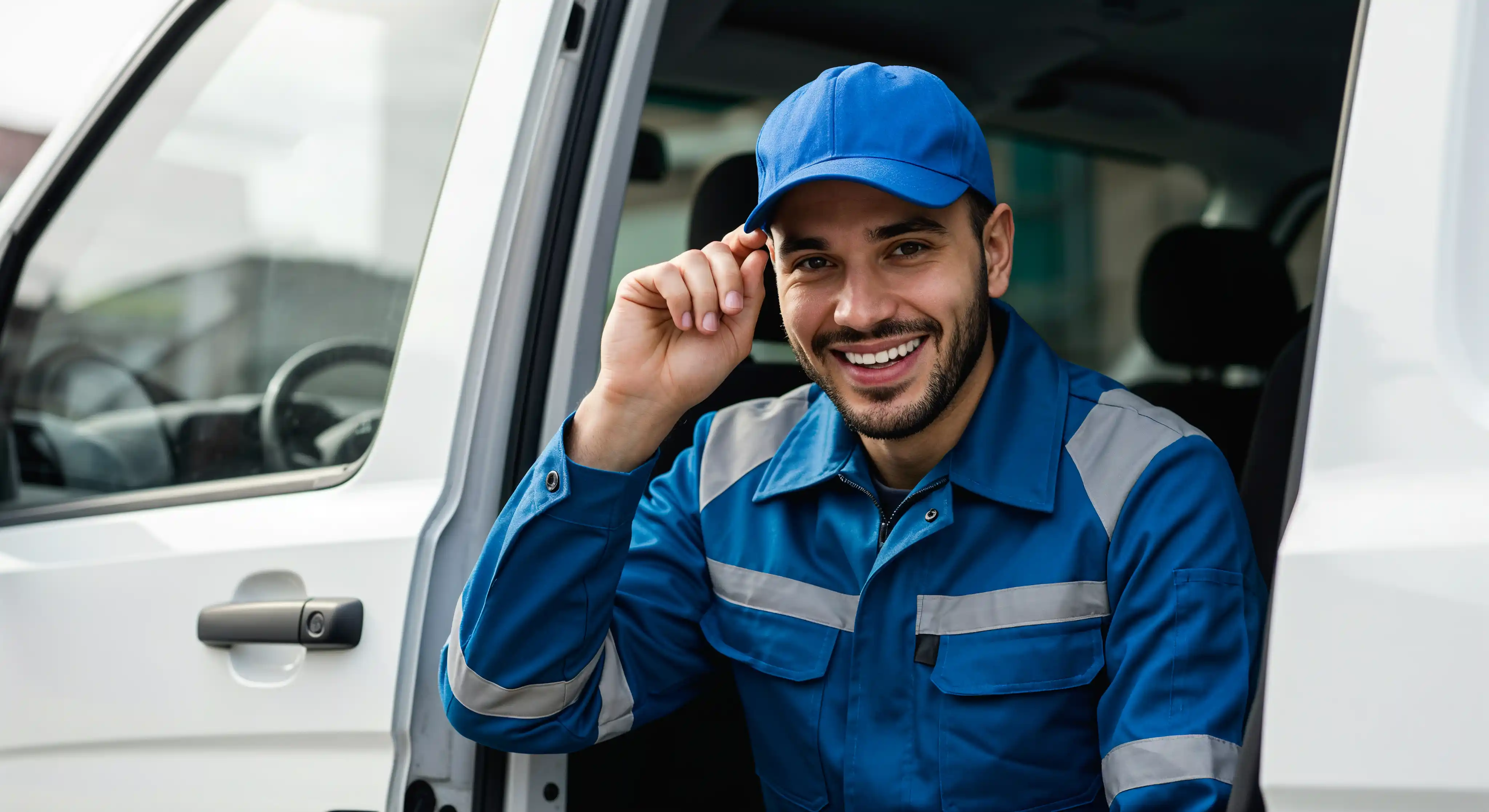 Pipewise plumber smiling from his service van