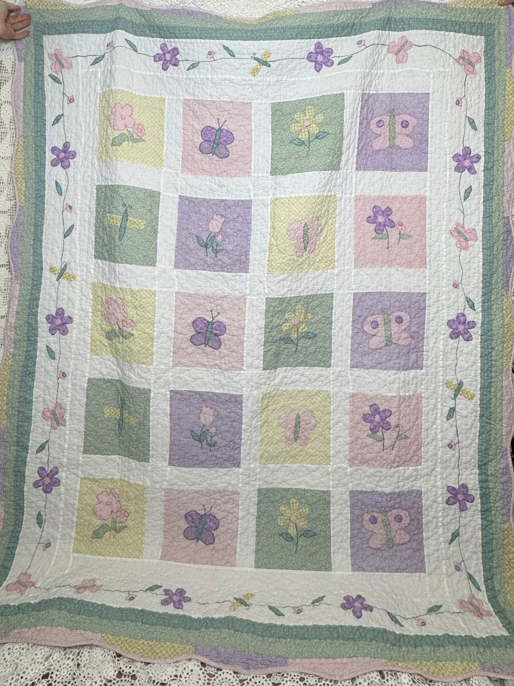 butterfly, flowers, & dragonflies large quilt