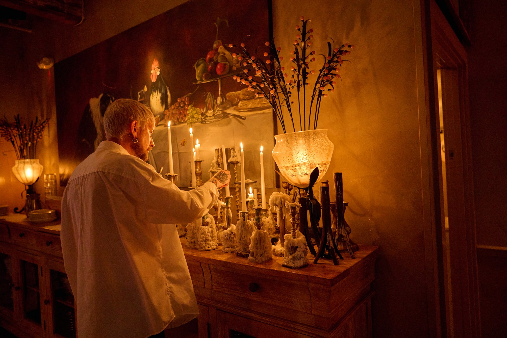 Dinner candles being lit