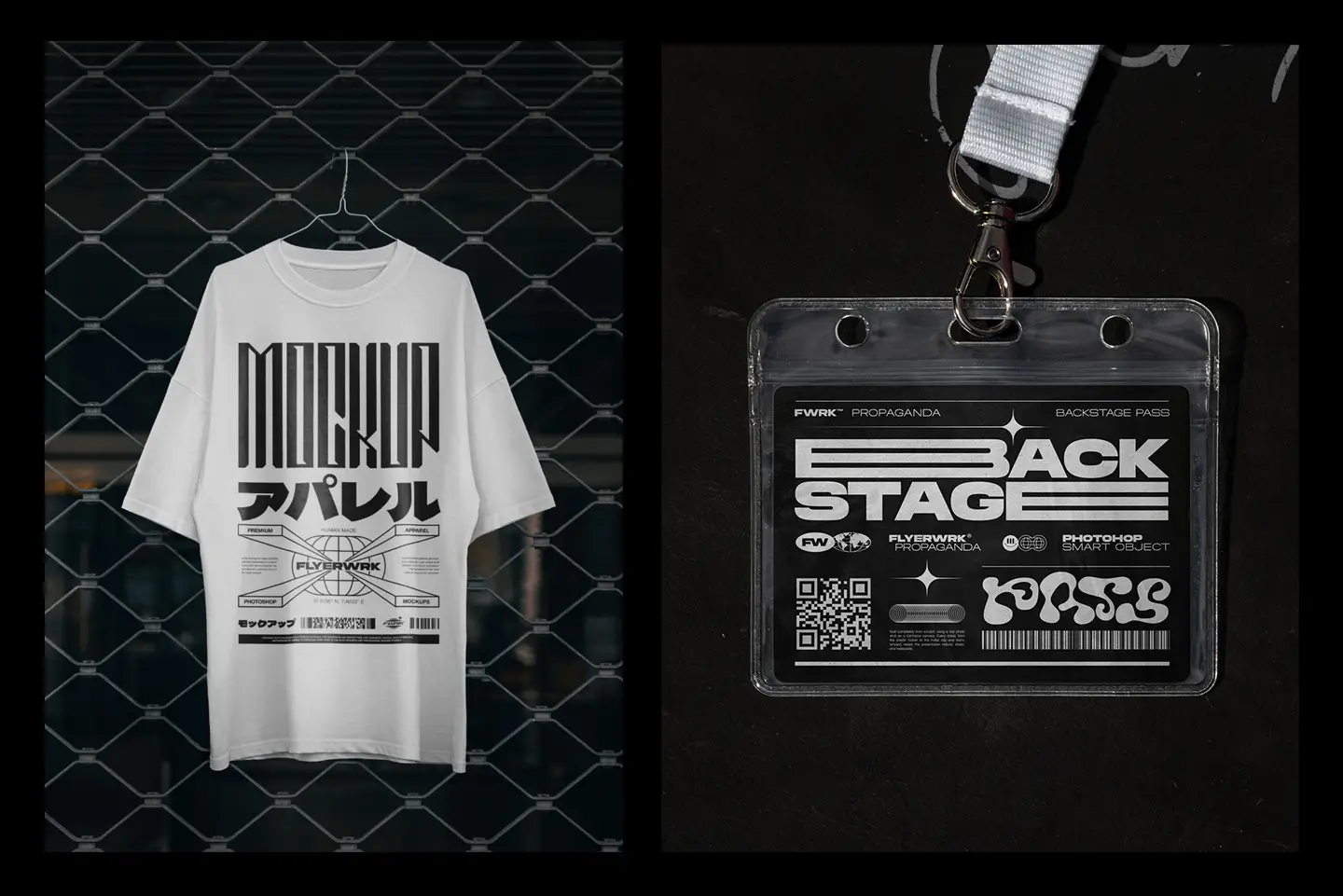 Apparel mockups and ID badge designs included in Flyerwrk Freebies Vault collection