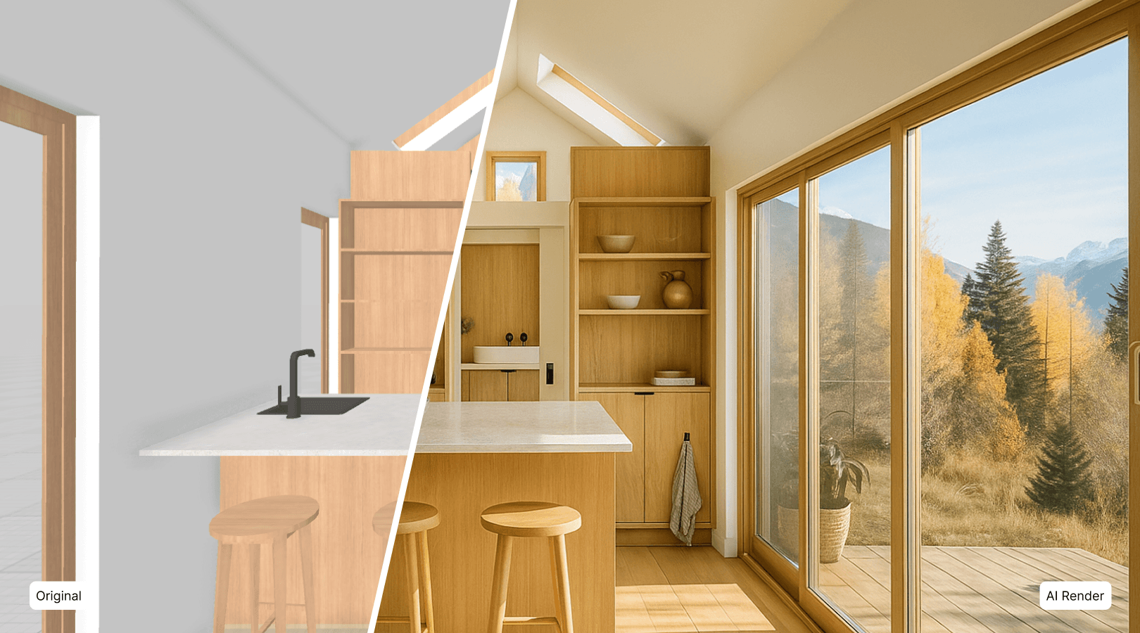Before and after of Tiny Easy's AI Render Tool