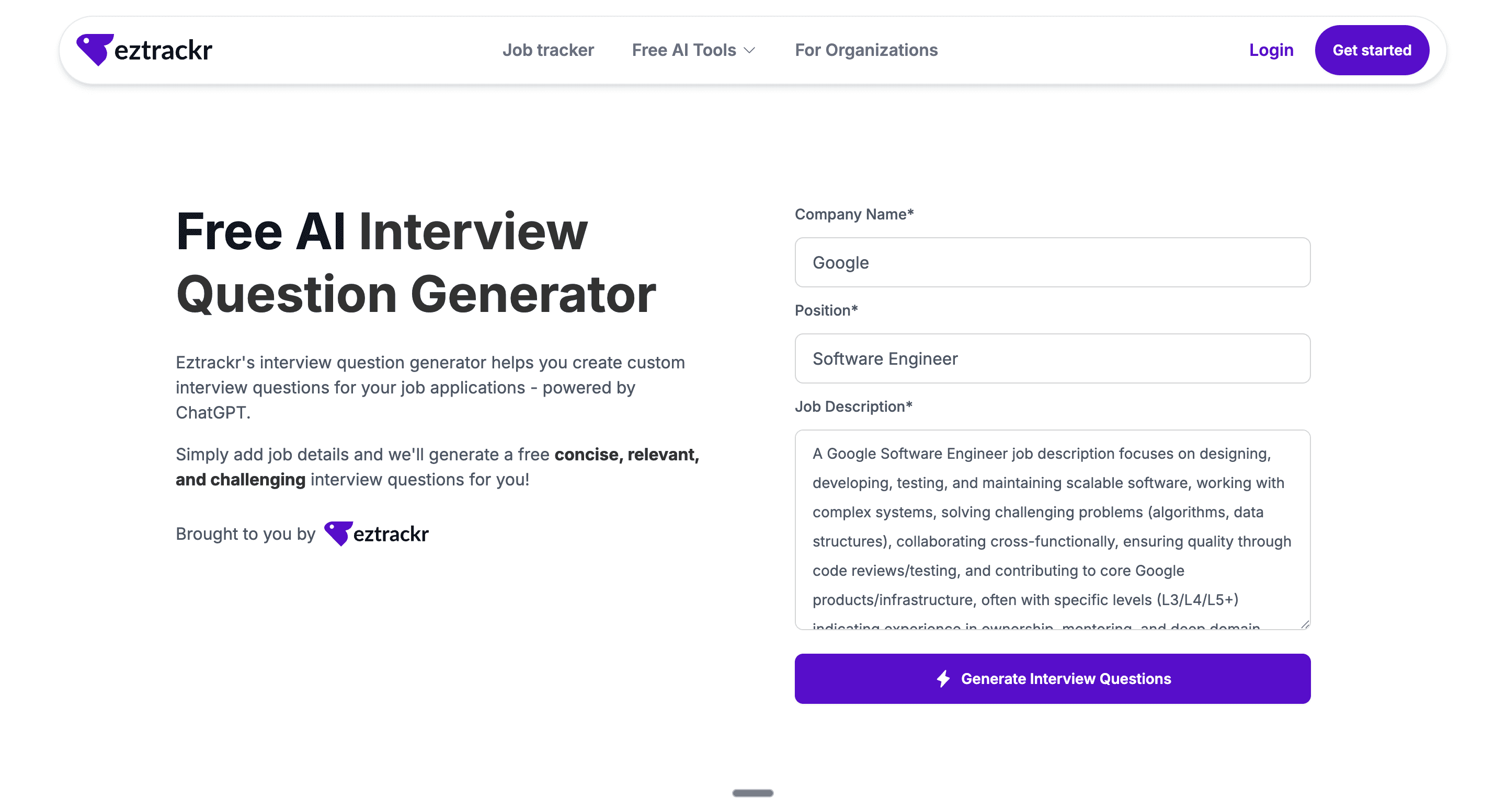Eztrackr Question Generator