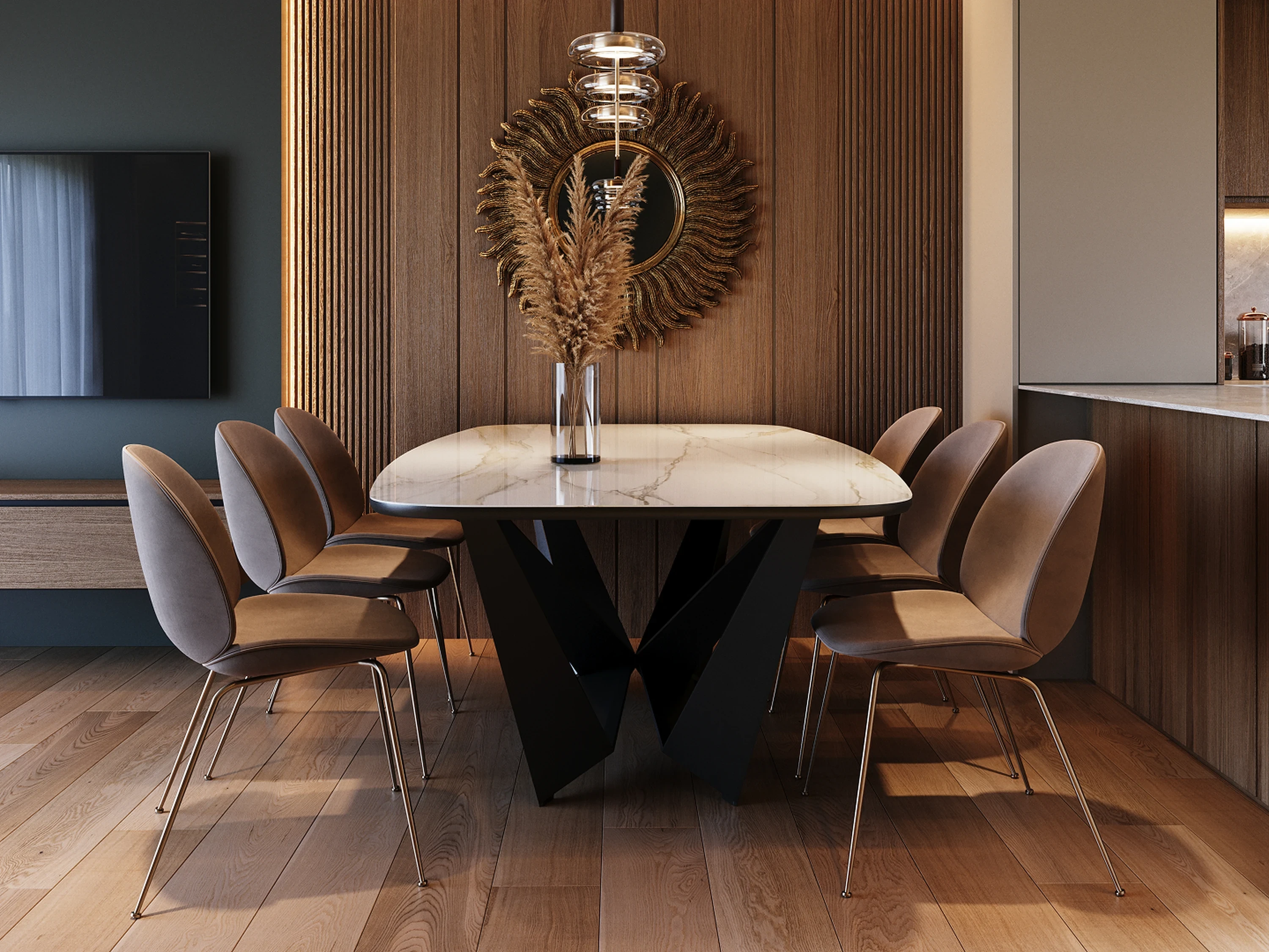 Détail — prise intégrée et goulotte dissimulée.