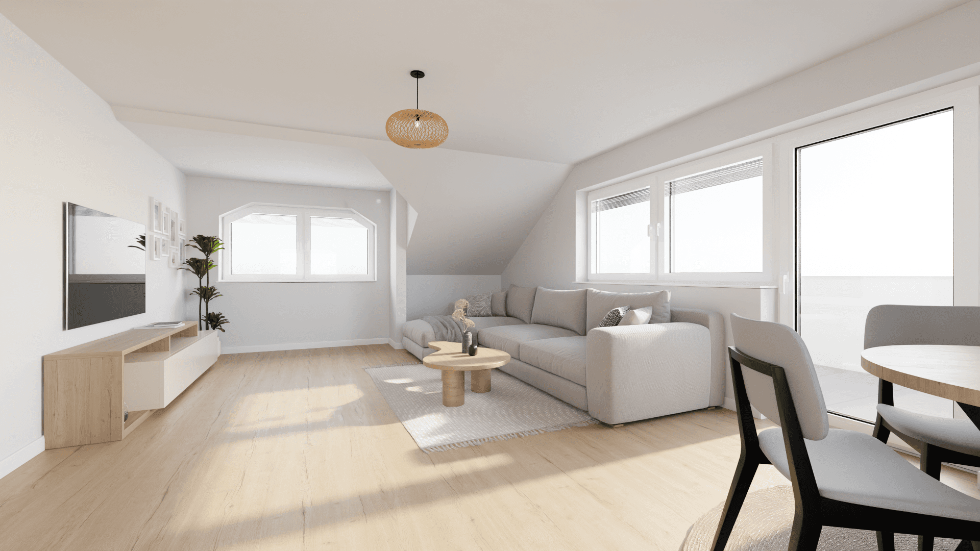 Rendering des modernen, lichtdurchfluteten Badezimmers einer Eigentumswohnung in der Petrastraße 10, Bad Salzuflen