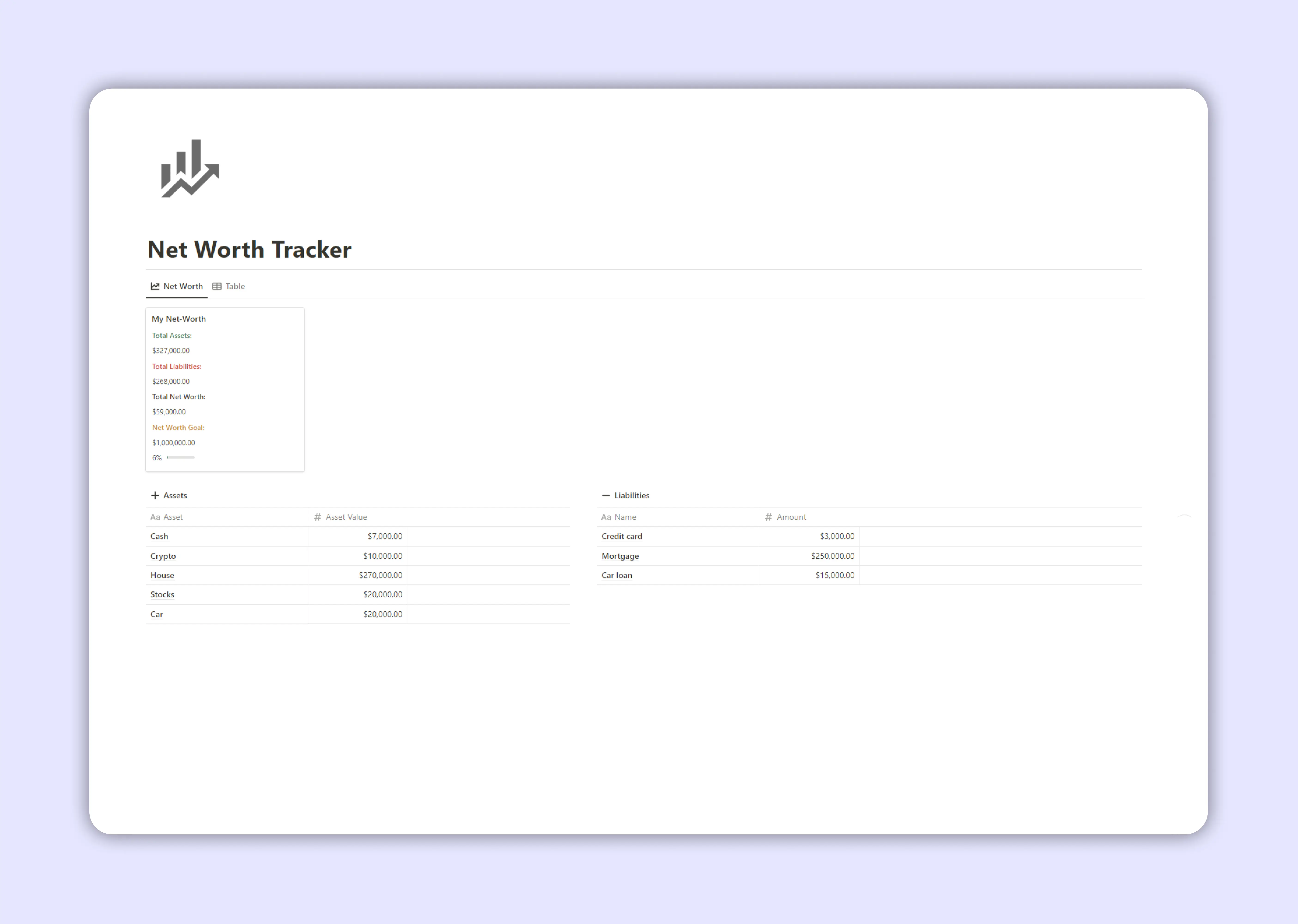 Notion Net Worth Tracker