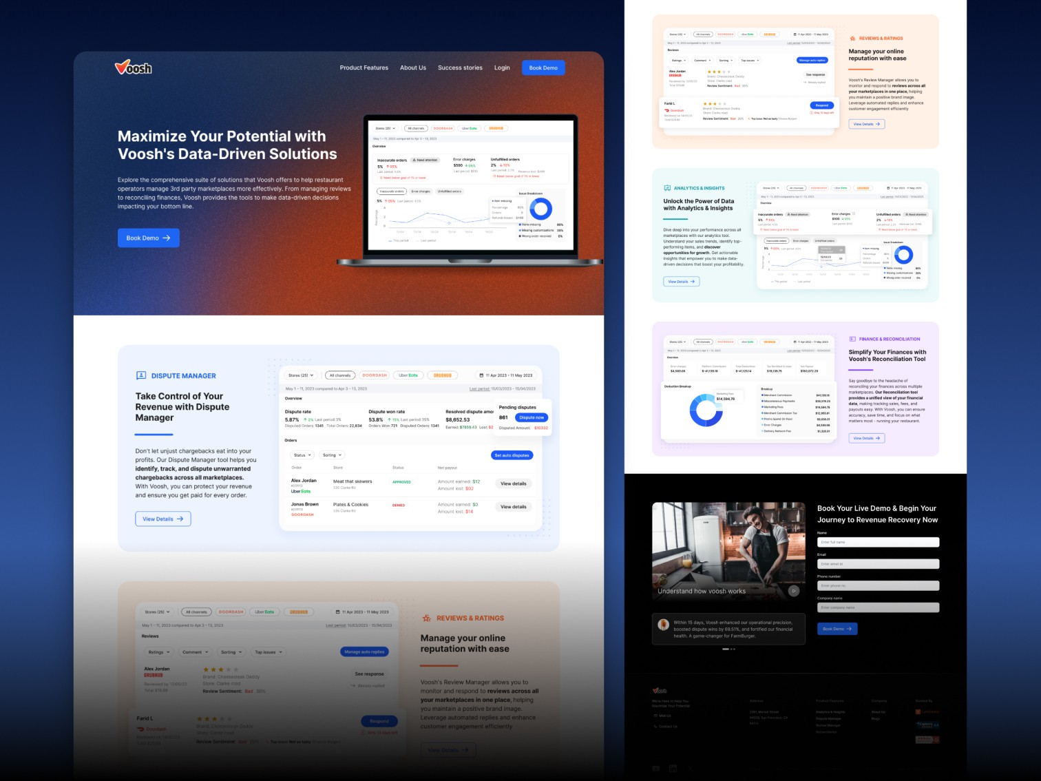 Myra Academy website About Us page showing team photos, founder messages, Our Ethos section, and Our Journey timeline with impact metrics and CoE winning synergy diagram