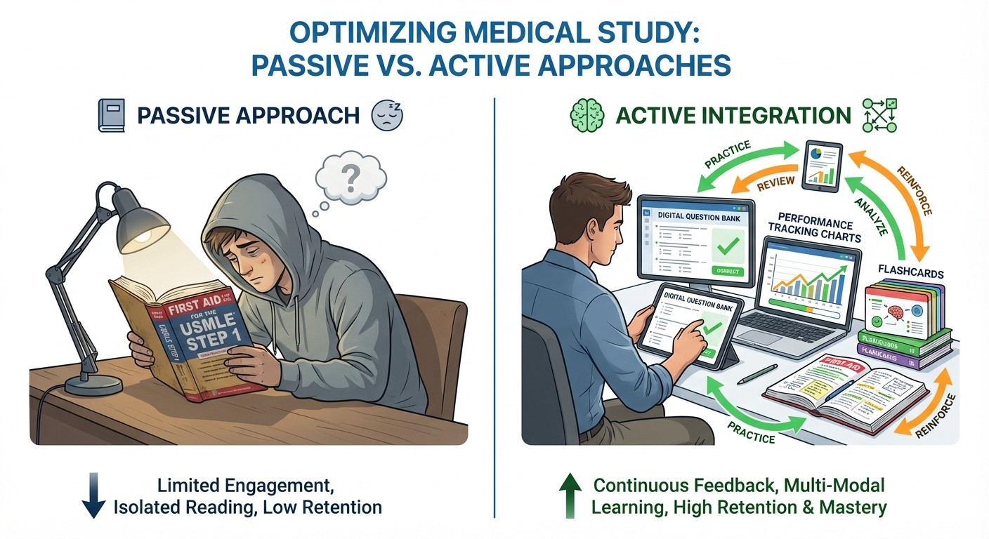 Comparison of passive First Aid reading versus active integration study strategy for USMLE Step 1 preparation