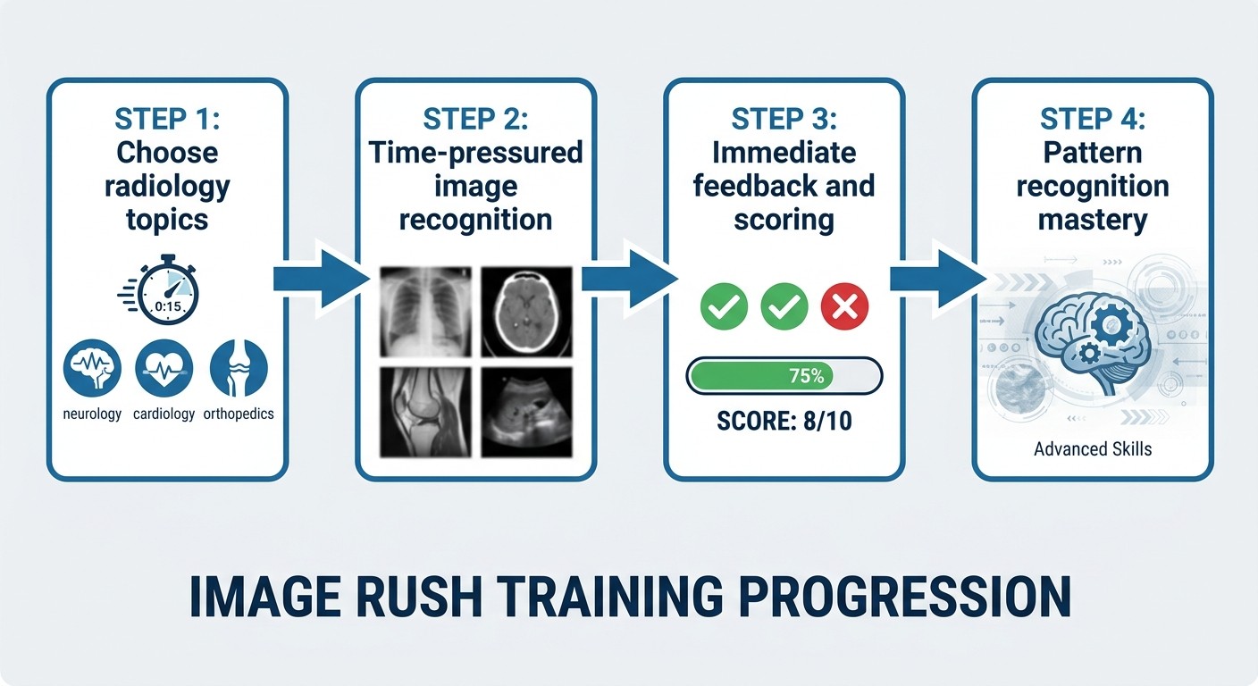 Step-by-step process of using Image Rush for radiology pattern recognition training