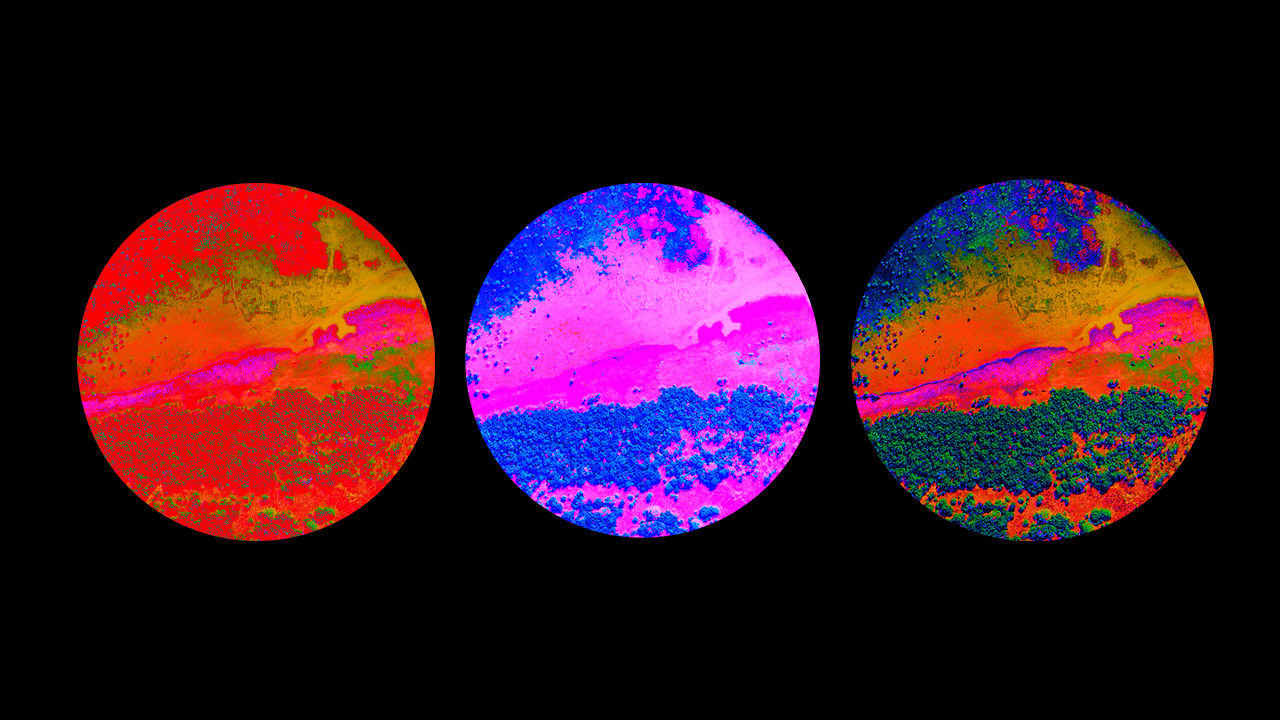 Drone shot of a running track at night