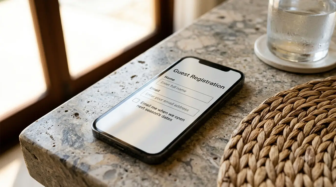 A digital guest registration form on a phone showing an optional marketing consent checkbox.