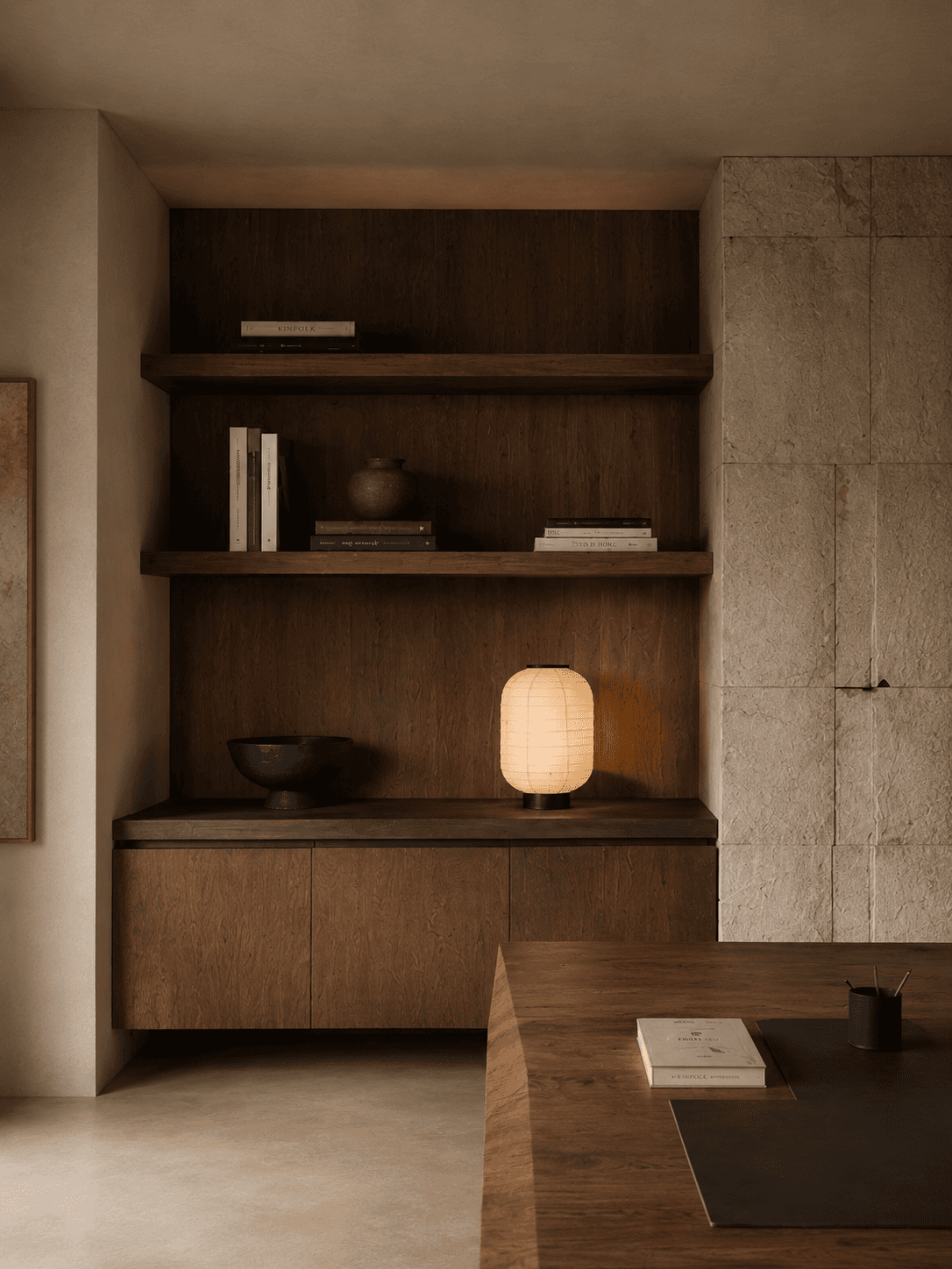 Serene minimalist study with natural tones