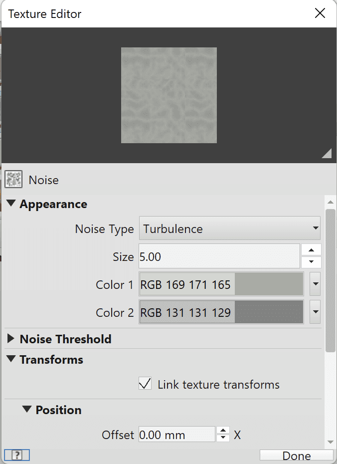 Image noise settings.