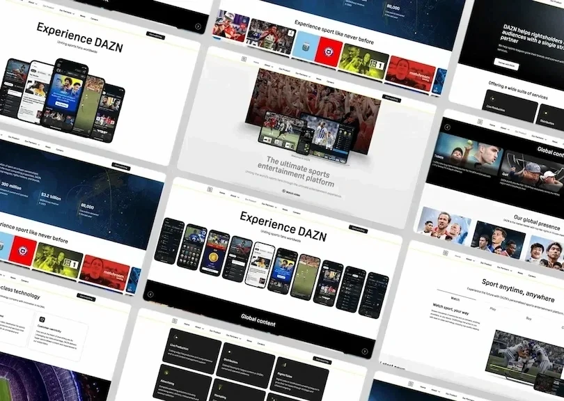 Case study highlight showing branding and digital work created for DAZNge