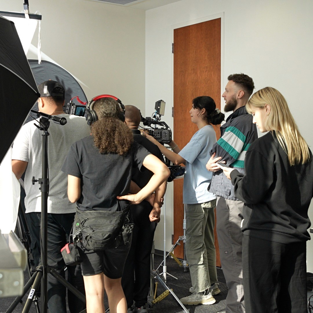 Film crew setup on scene.