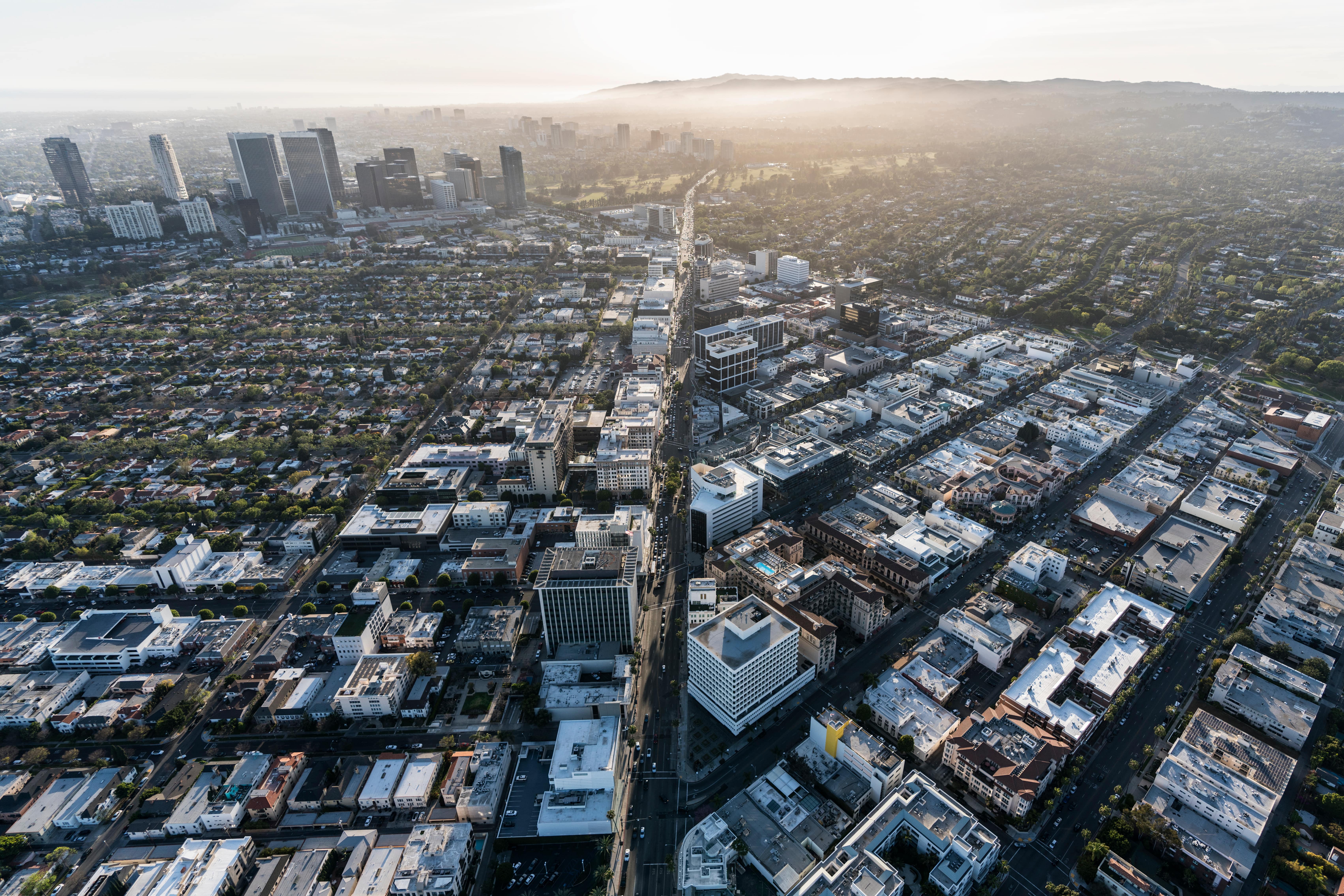 Aerial city view highlighting areas shaped by Los Angeles multifamily transit-oriented development