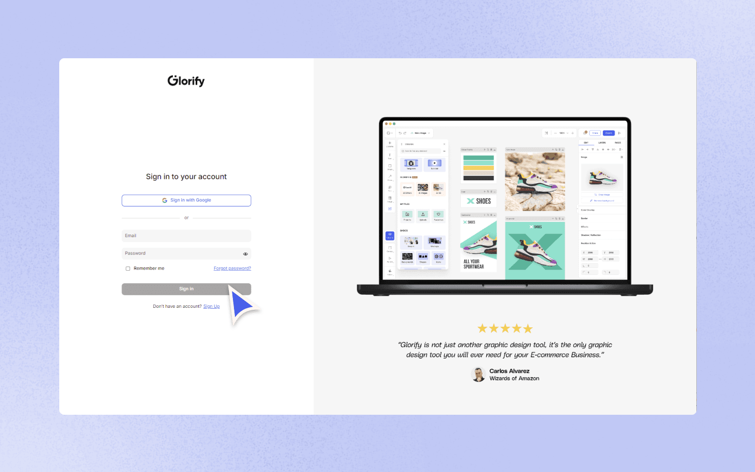 Glorify Login page