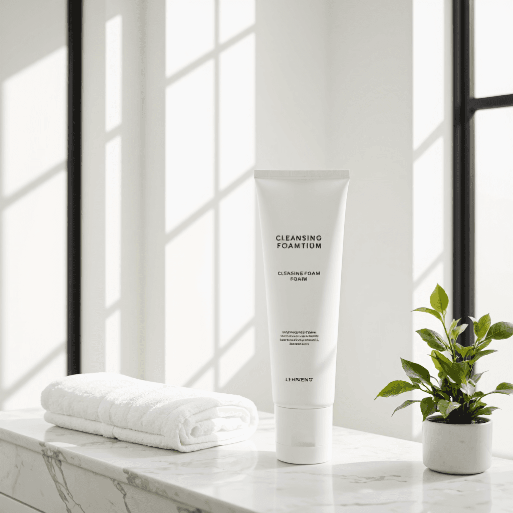 product photography of a tube of cleansing foam