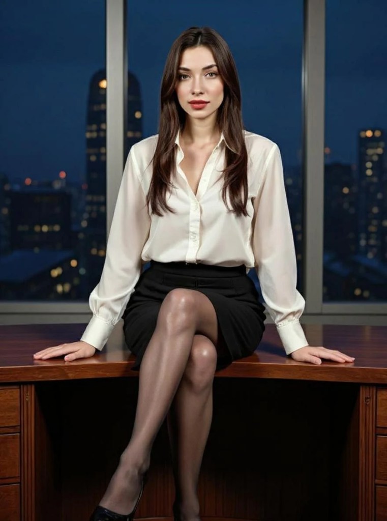 Realistic beautiful woman  wearing a tight black pencil skirt
