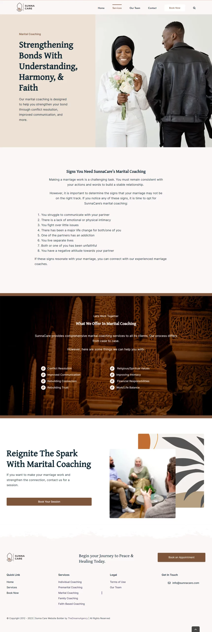 marital-coaching page for sunnacare website developed & designed by Dreams Agency Mississauga, Ontario