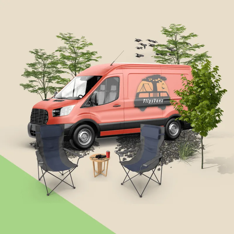 FlipsVanz Adventures project photography featuring a branded vehicle and outdoor setting