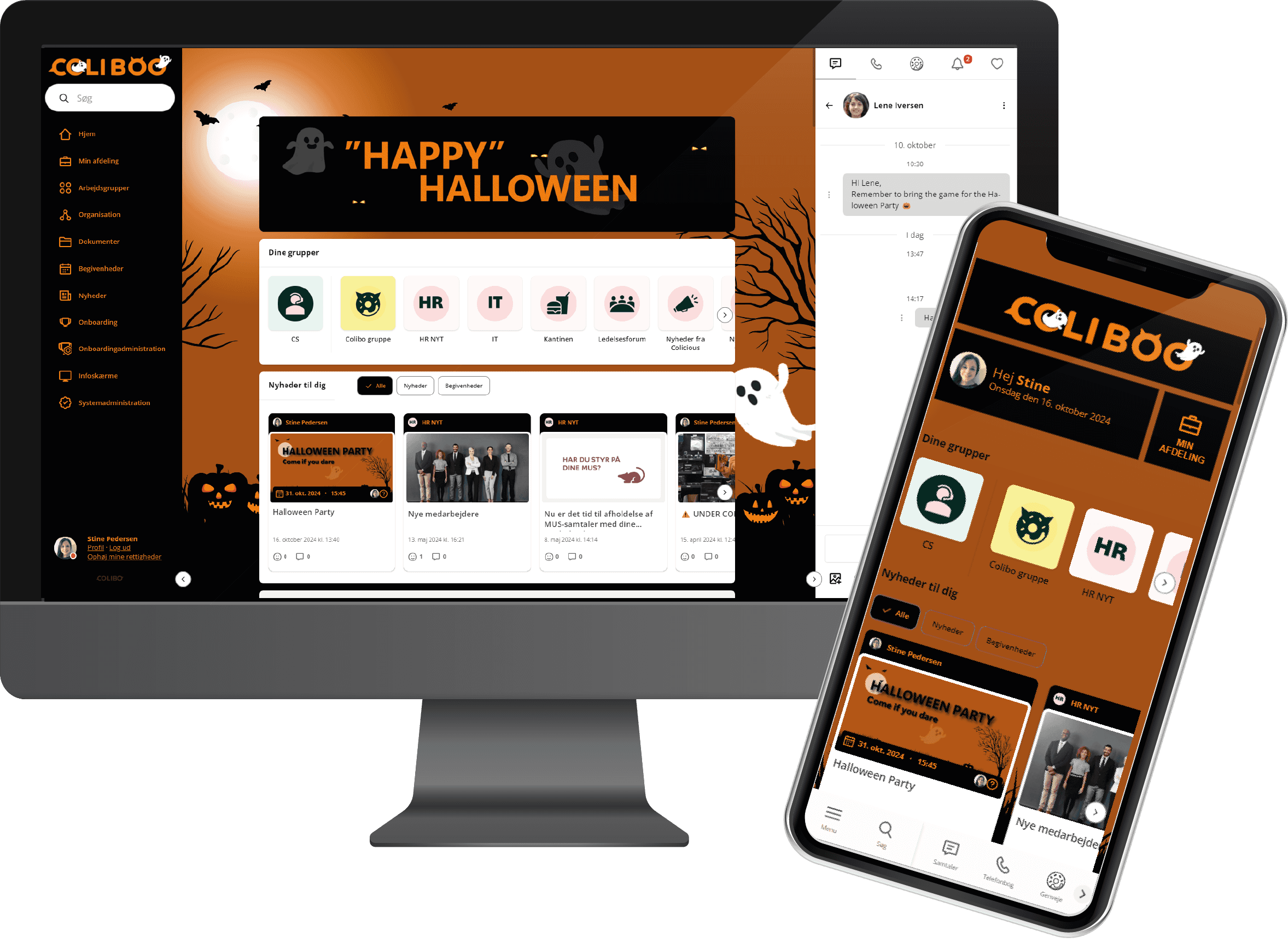 Colibo intranet with Halloween team on PC and mobile