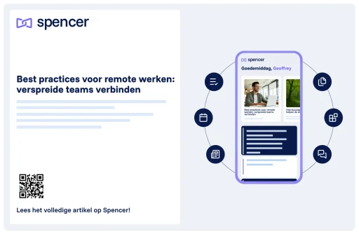 Spencer artikelweergave op digitaal scherm , QR-code en mobiele preview voor verspreiding van interne content