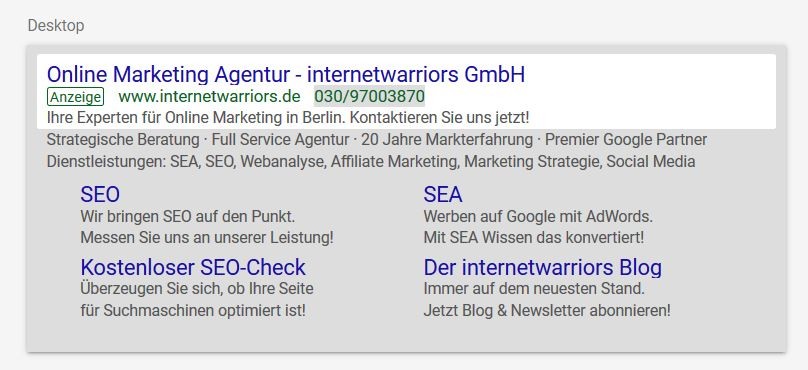 Die AdWords Textanzeige inklusive zugehöriger Anzeigenerweiterungen