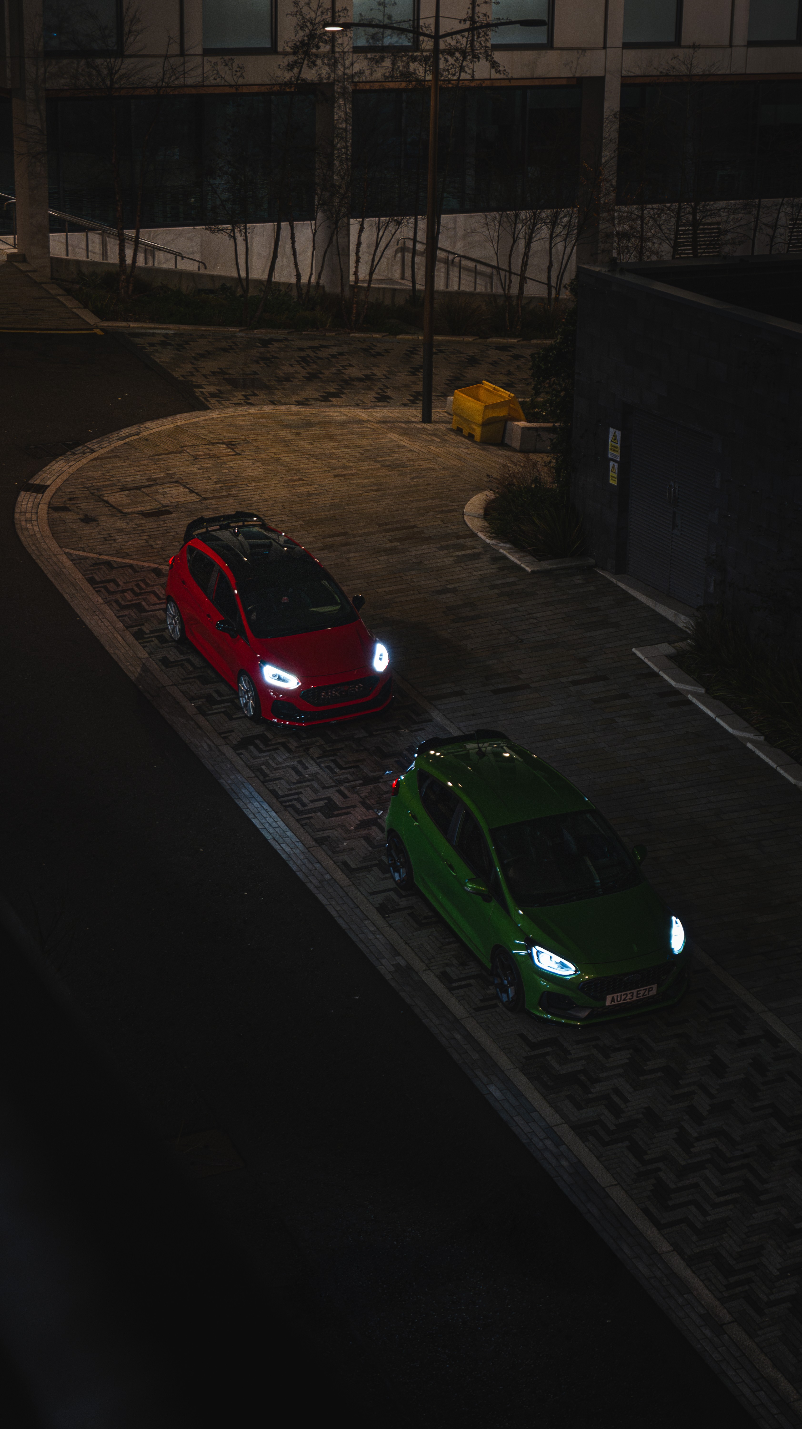 Two Fiesta st's shot from above at night