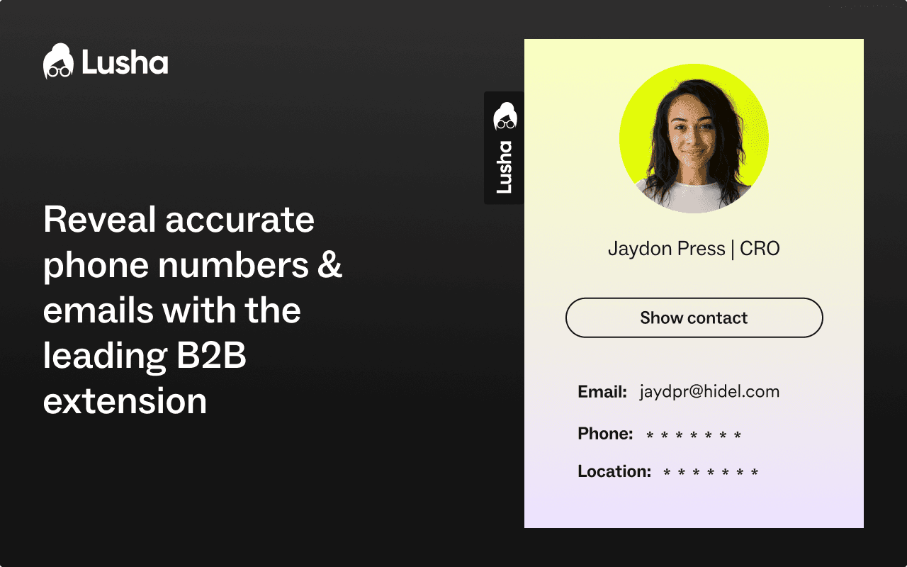 Lusha Chrome extension 2026 revealing verified email and direct dial on a LinkedIn profile.
