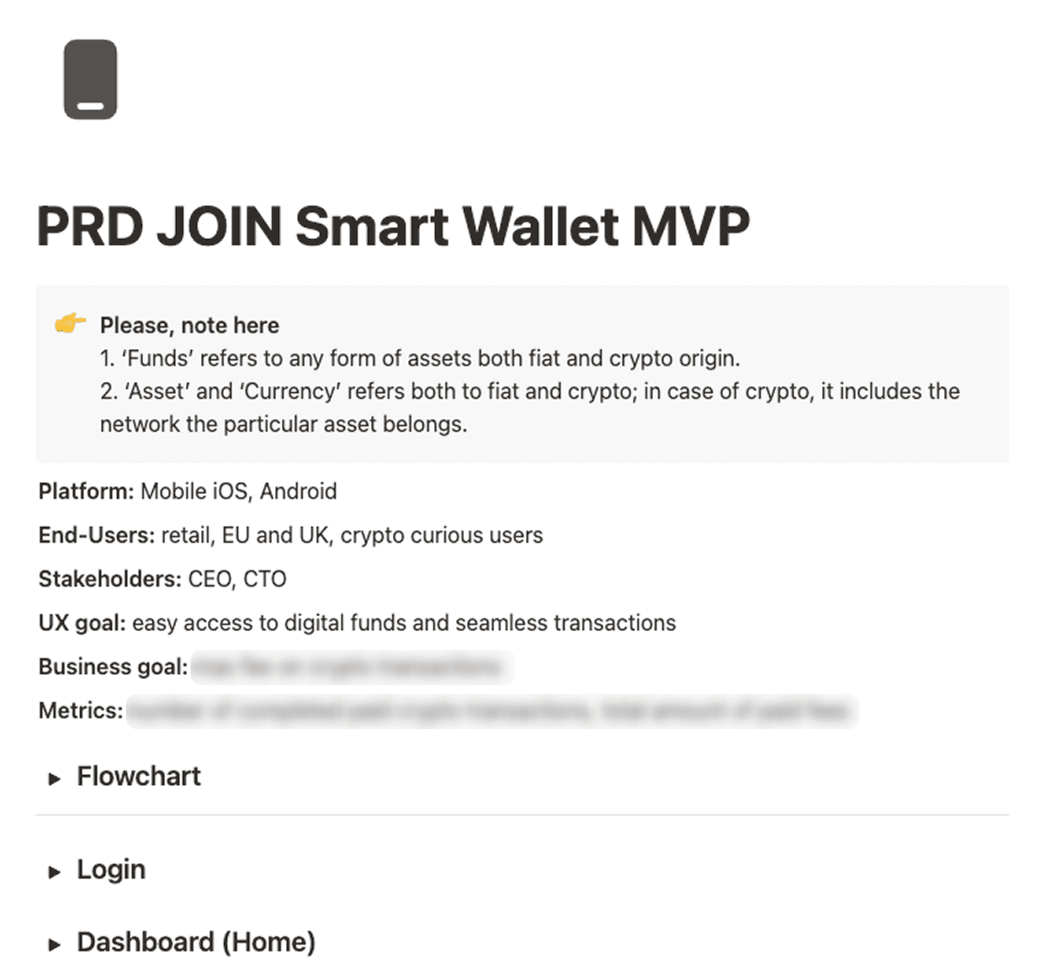 Screenshot from Notion showing a piece of PRD