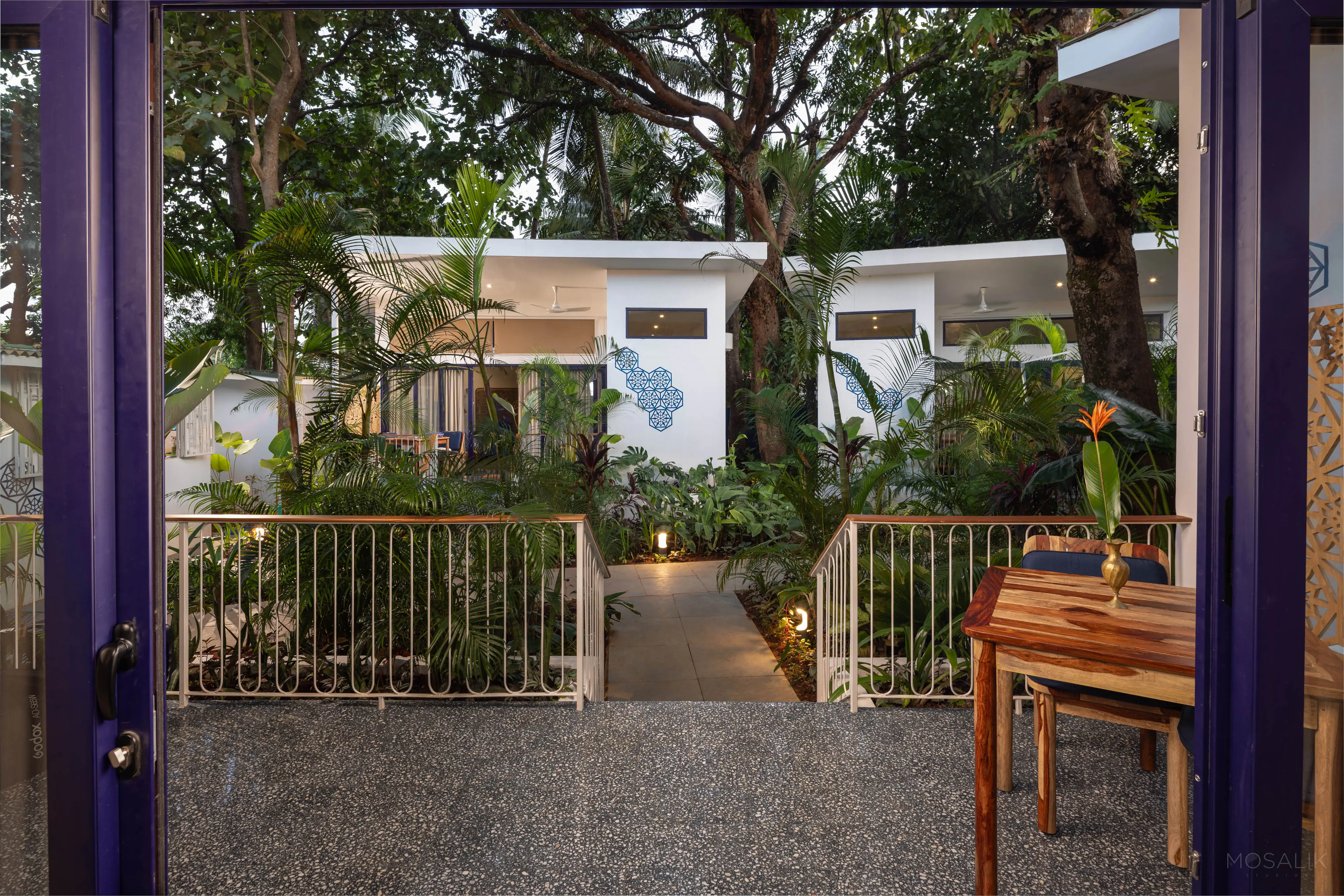 Room Four at Jaali Blue — through the purple door to the courtyard