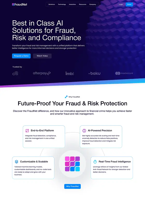 Home screen for Fraudnet website