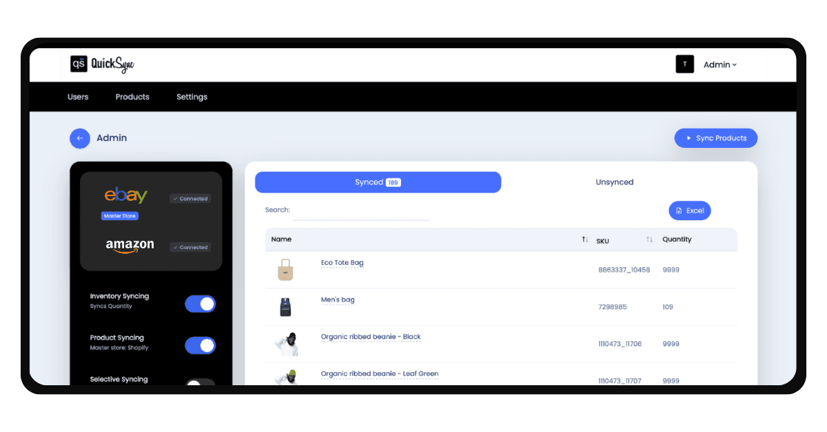 ebay and amazon - quicksync