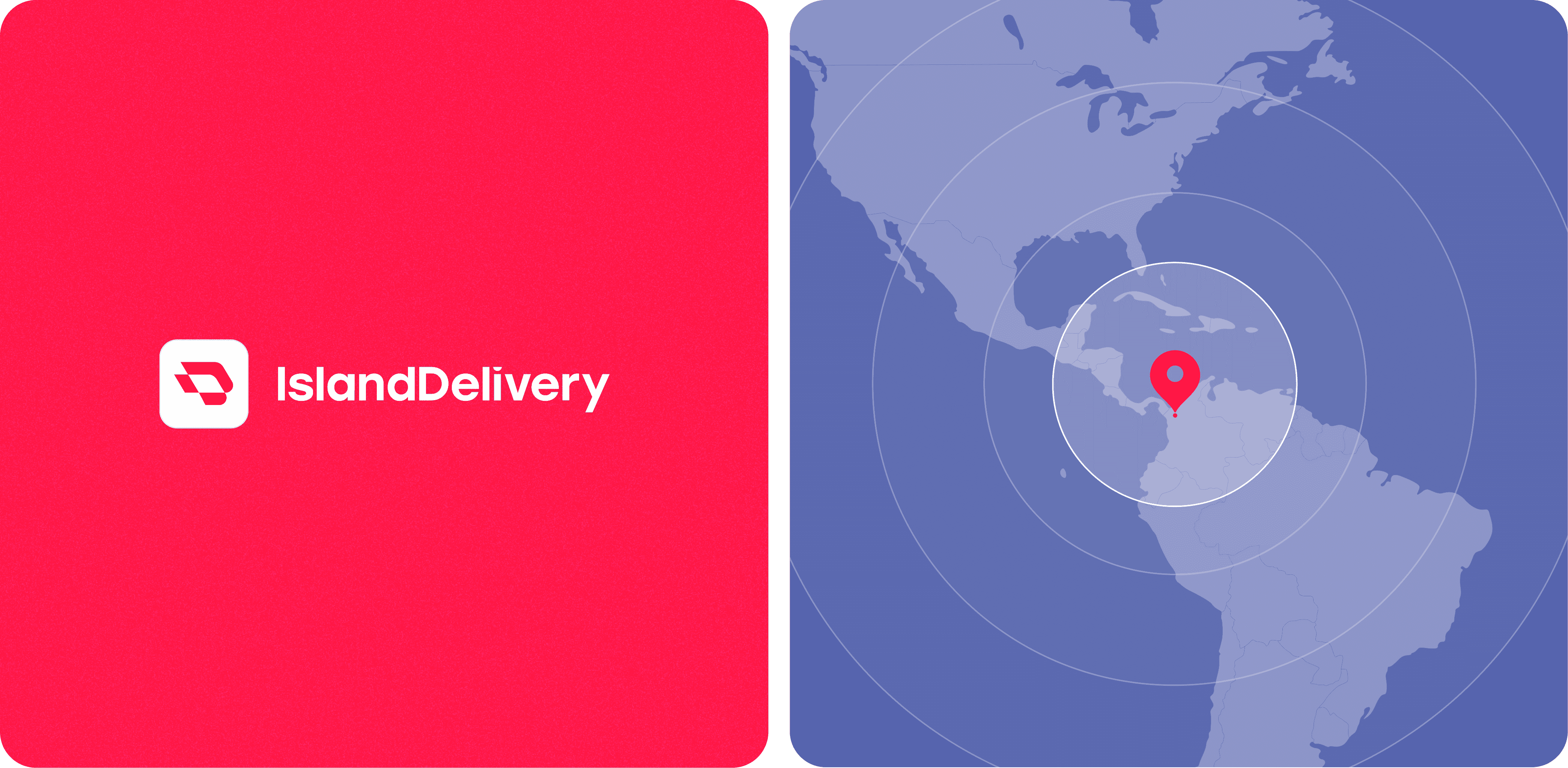 A red background with the "IslandDelivery" logo, featuring a stylized icon and the company name in white text.