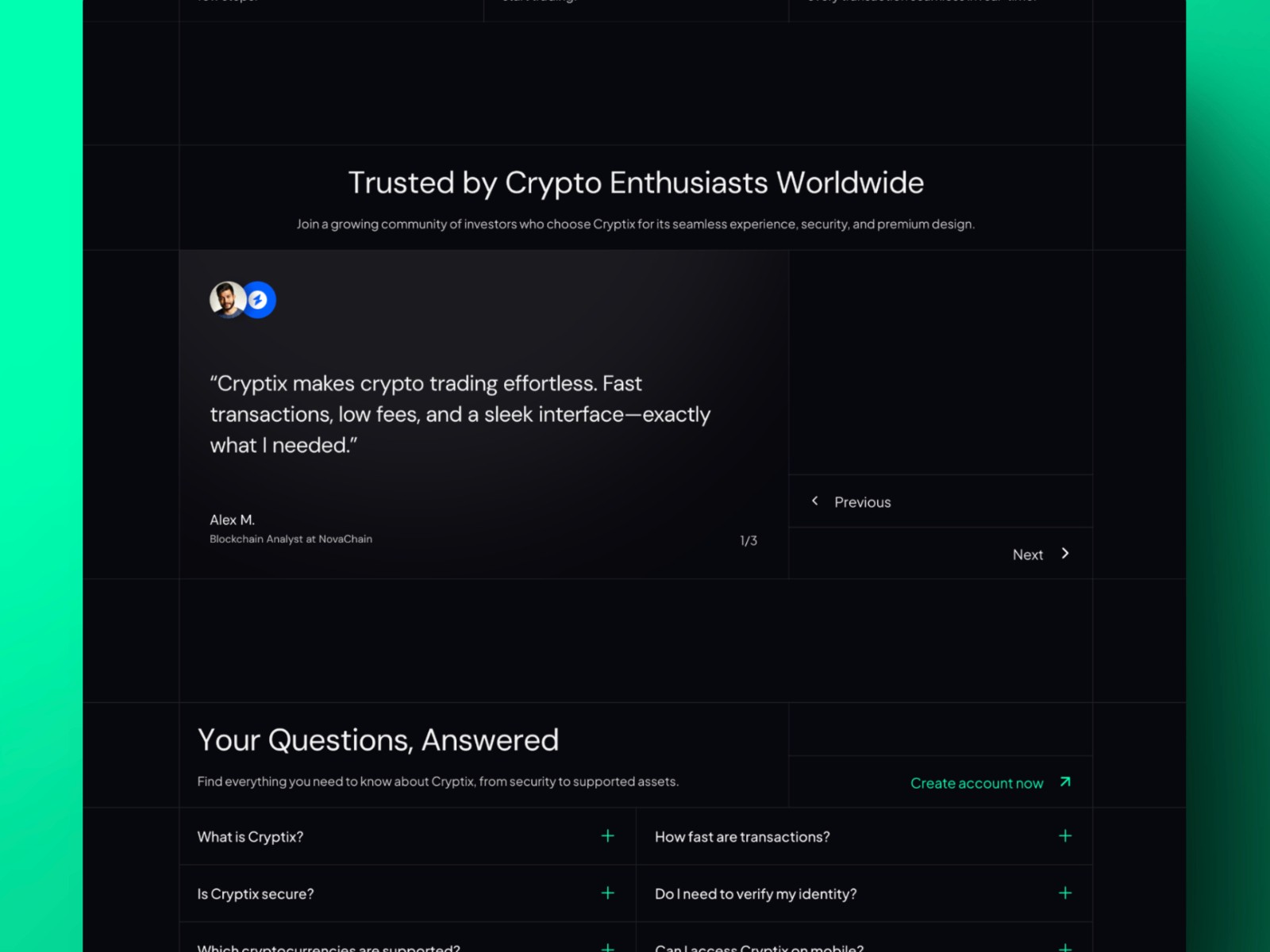 Cryptix — 高级暗黑现代 Web3 项目官网设计灵感