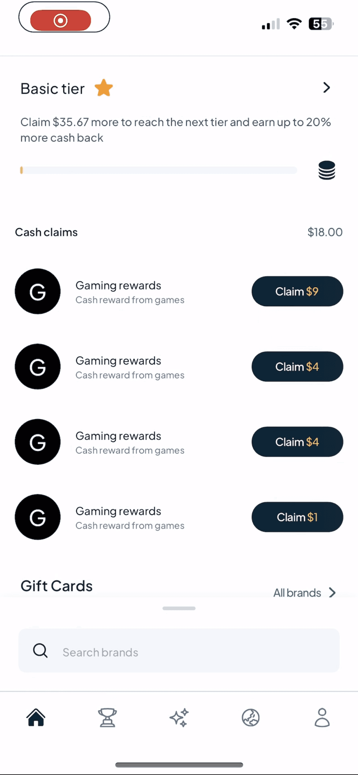 SCREENSHOT OF EARNINGS FROM PLAYING SPINNING MERGE WITH PHONE 