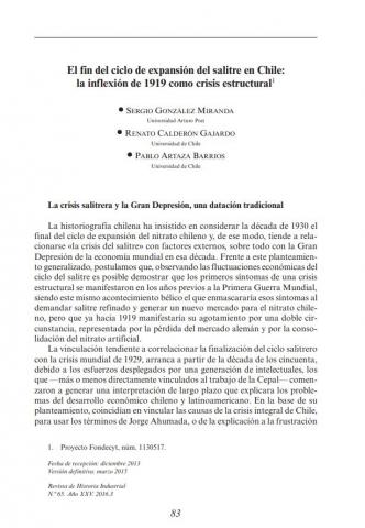El fin del ciclo de expansión del salitre en Chile: la inflexión de 1919 como crisis estructural