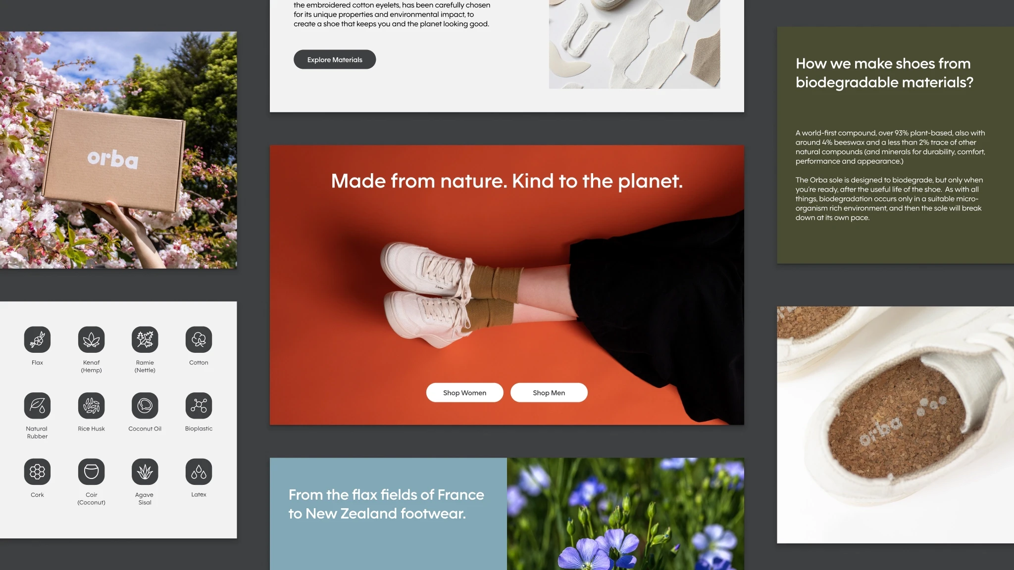 Layout of screenshots from Orba Shoes website.