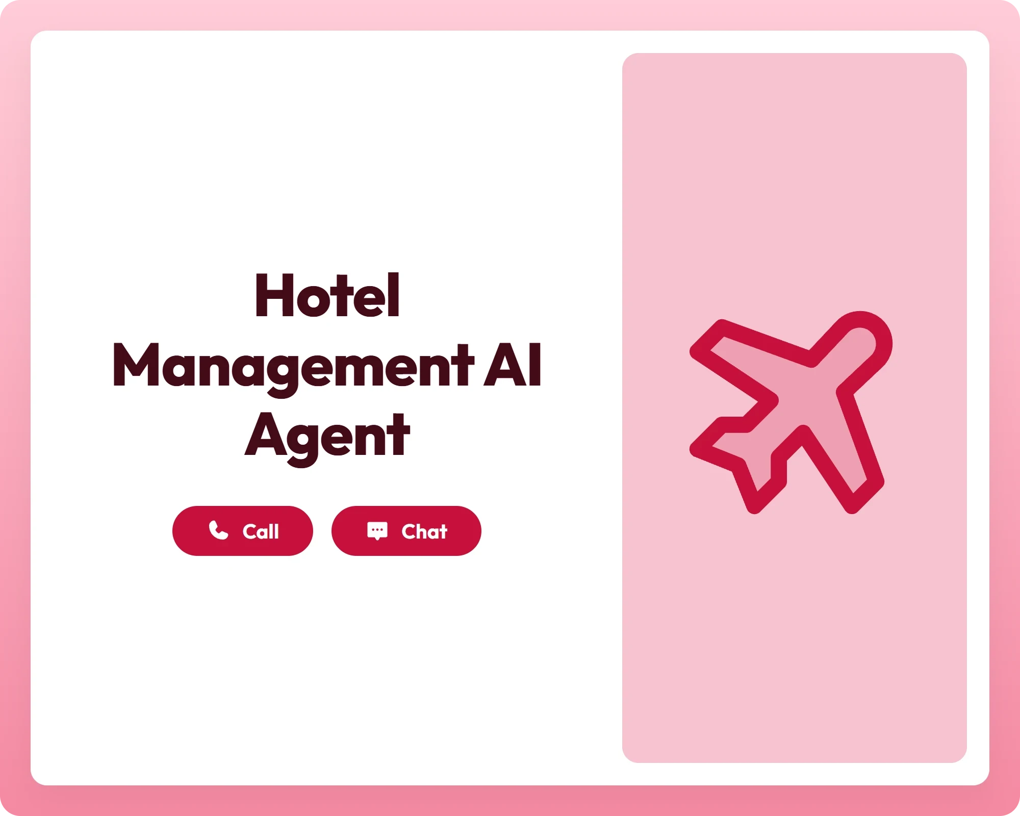hotel management ai agent supports travelers with call and chat buttons alongside an airplane tilt icon