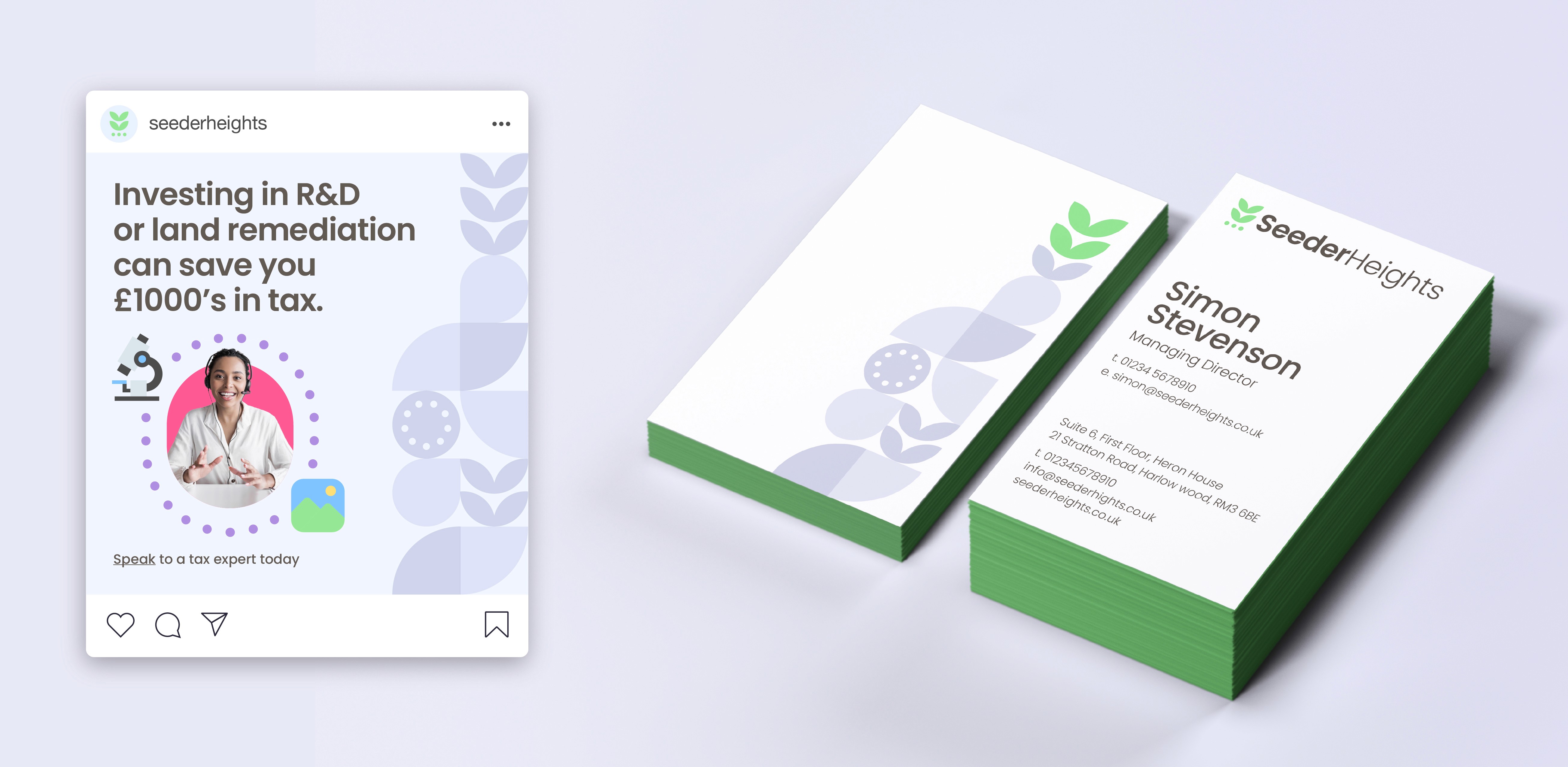 Seeder Heights Social Media Post and Business Cards