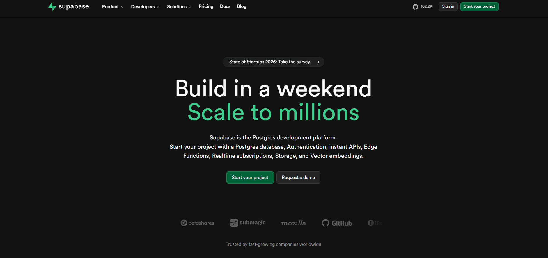 Supabase home page