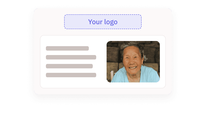 Profile card with text on the left and a smiling older woman’s photo