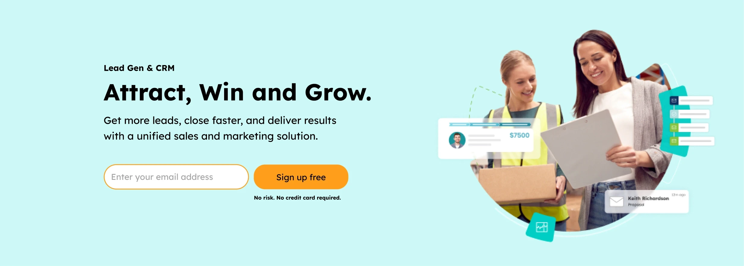 Design of a website hero section featuring 2 ladies looking at a clipboard..