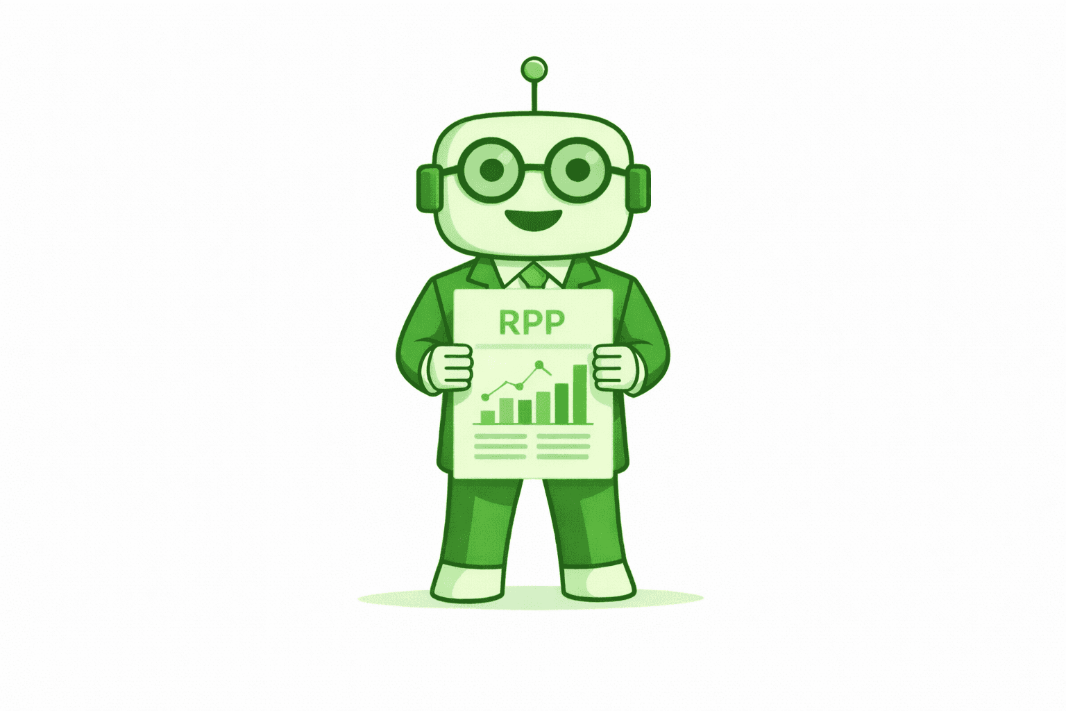 Robot trzyma raport RPP z wykresem wzrostu.